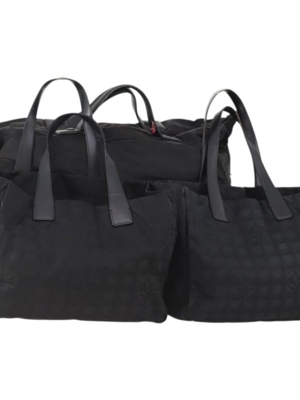 CHANEL New Travel line Tote Bag Nylon 3 Set Black CC Auth BA12665